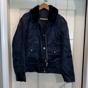 60s 70s Seattle Fire Department Navy Blue Fur-Collar satin lined Jacket bomber